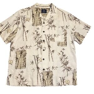 Caribbean Joe Hawaiian Shirt Mens Sz Large Short Sleeve Floral Bamboo Aloha